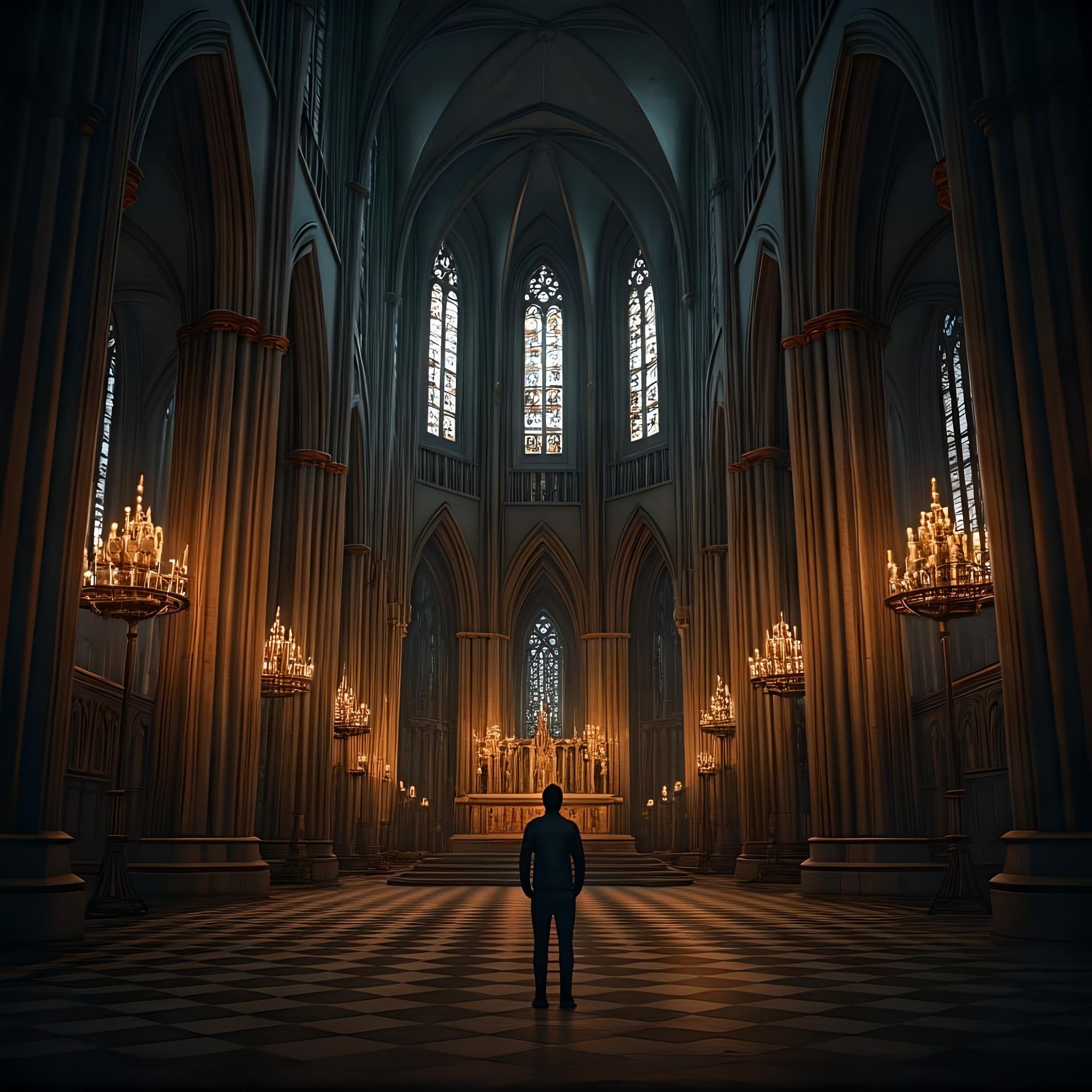 First person photo using a modern smartphone, 8k resolution intricate gothic church and candles, ground level shot, 8K resolution, polished...