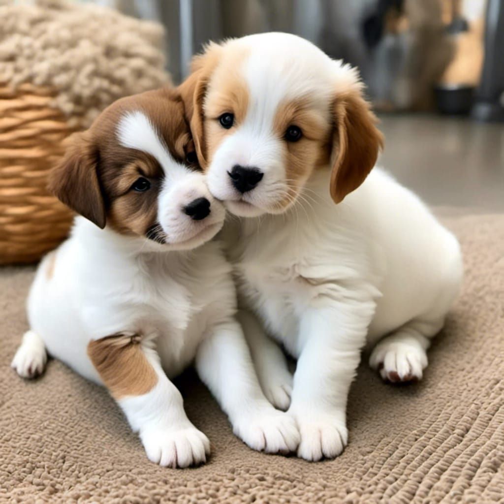 Two puppies cuddling together <lora:Colors:1.0> 