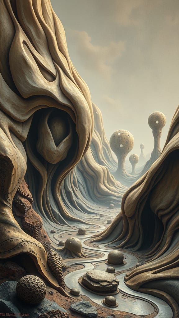 Dreamlike Surrealism Landscape with Soft, Atmospheric Lighti...