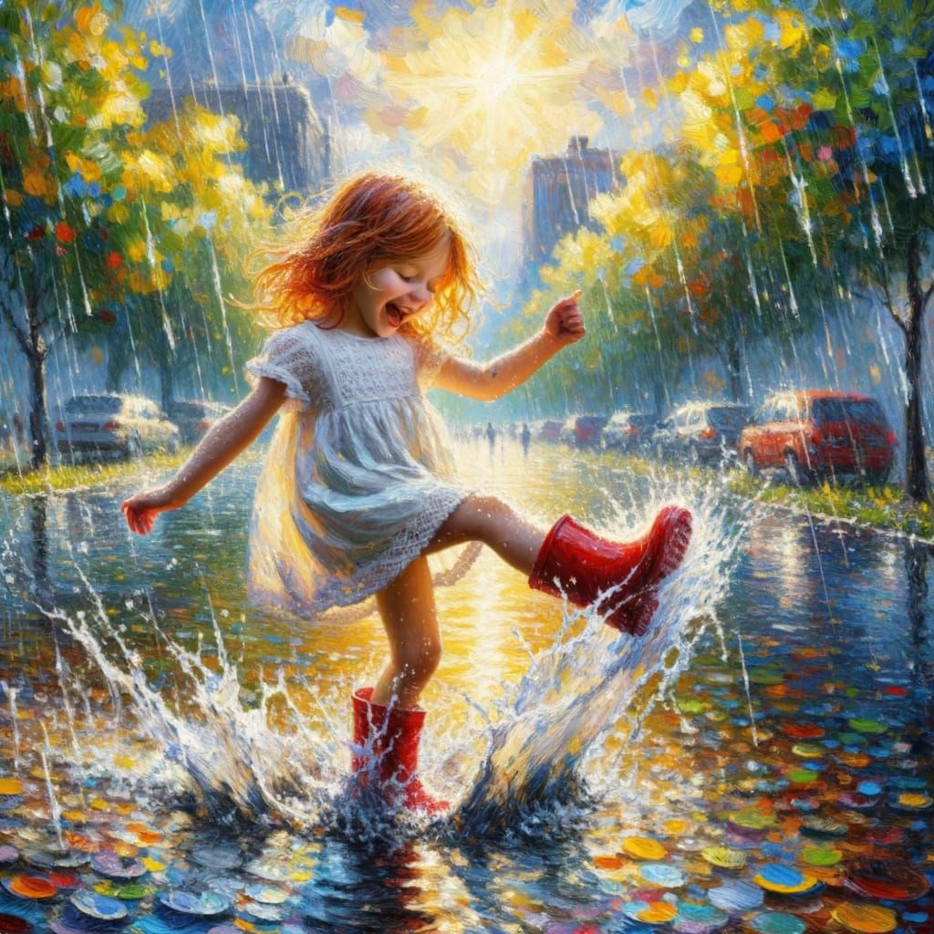 Splashing in New Galoshes!  by @Hedgie