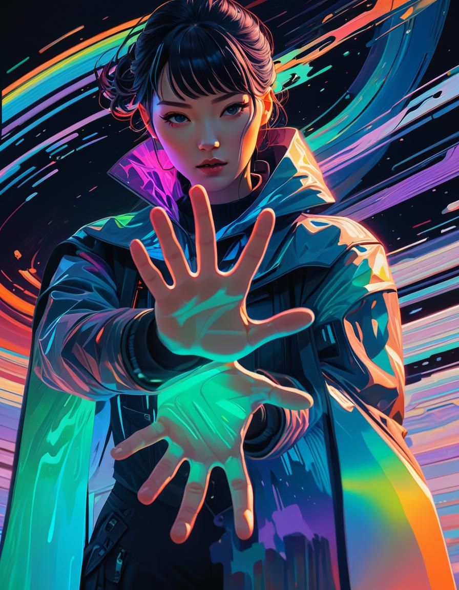 Anime Supernatural Being in Oil with Glitch Aesthetic