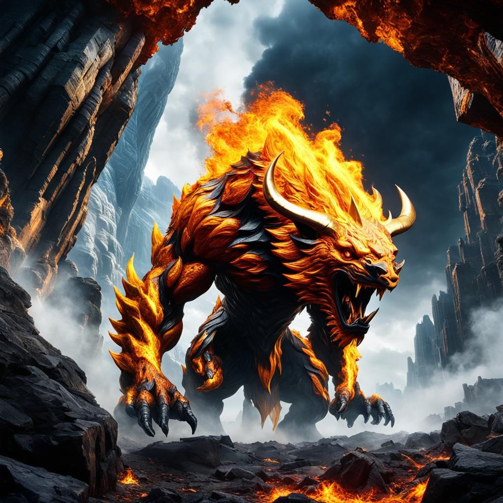 masterpiece ferocious amber fire elemental enraged magical beast - AI ...