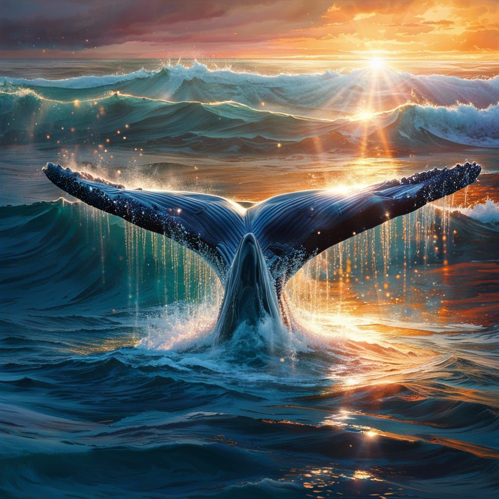 Whale tail shining with the sun rays