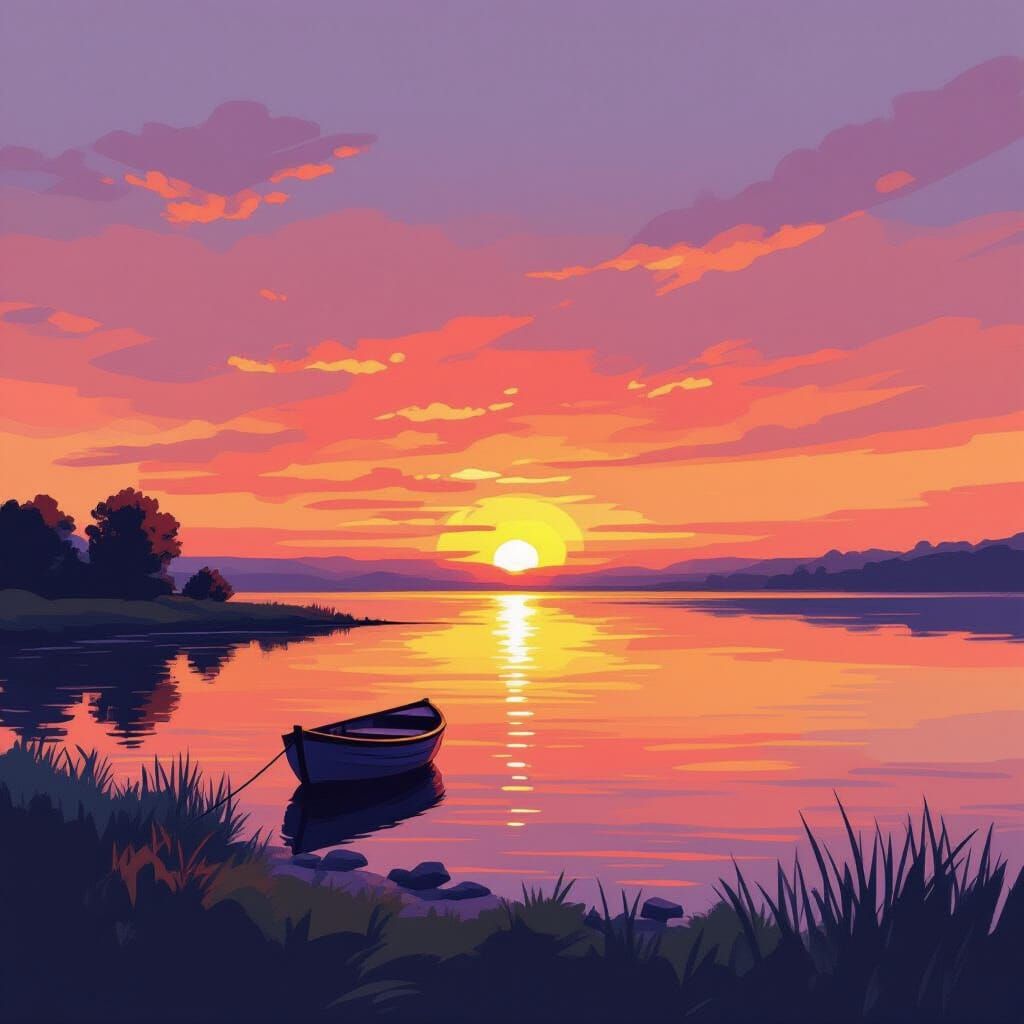 Warm Sunset Background in Impressionist Style