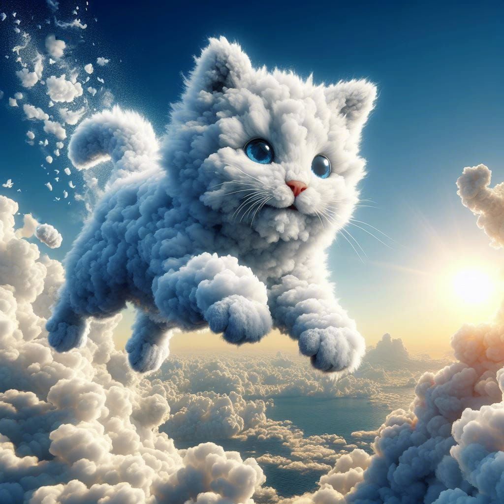 Leaping Cloud Kitten  by @Rosie