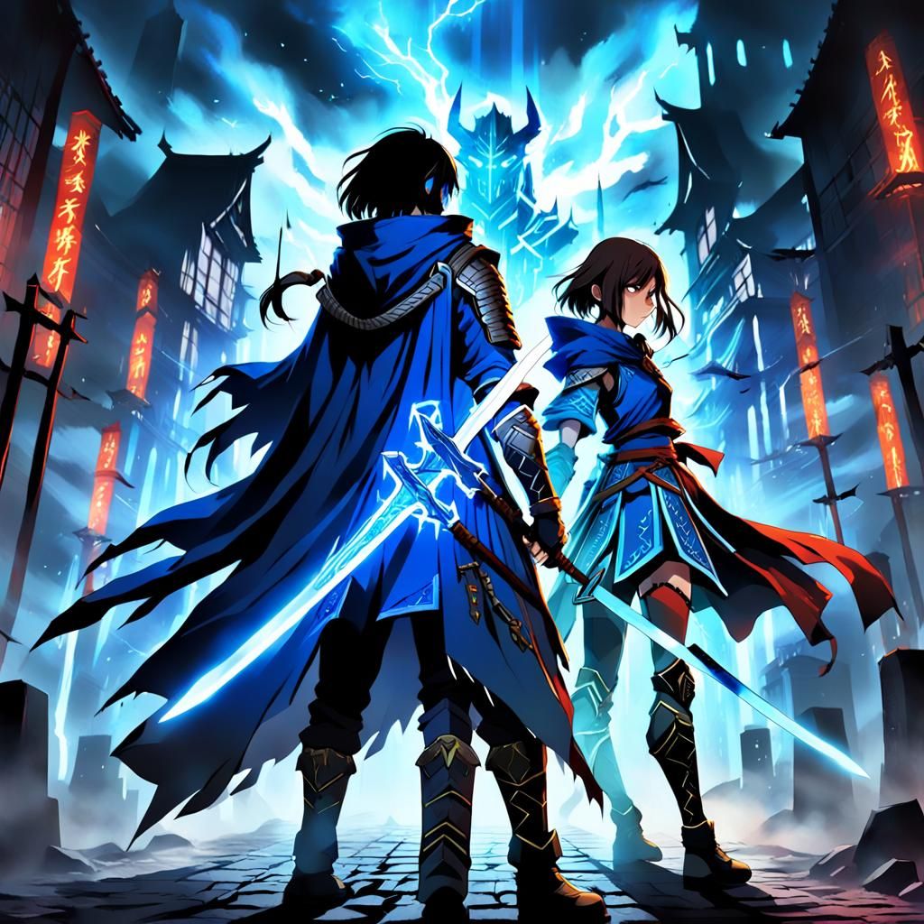 Anime Warriors Ready for Battle in Dark City