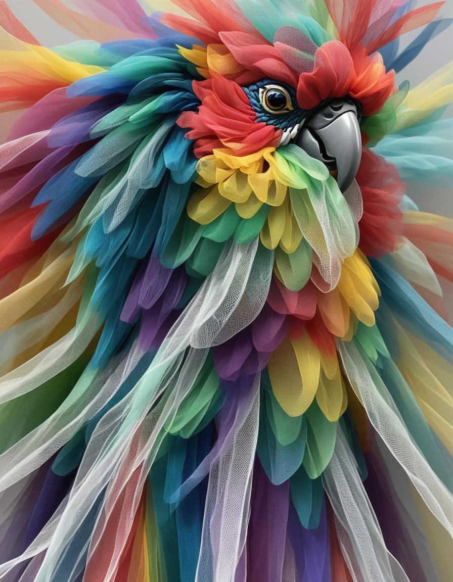 Rainbow  tulle fabric sculpture