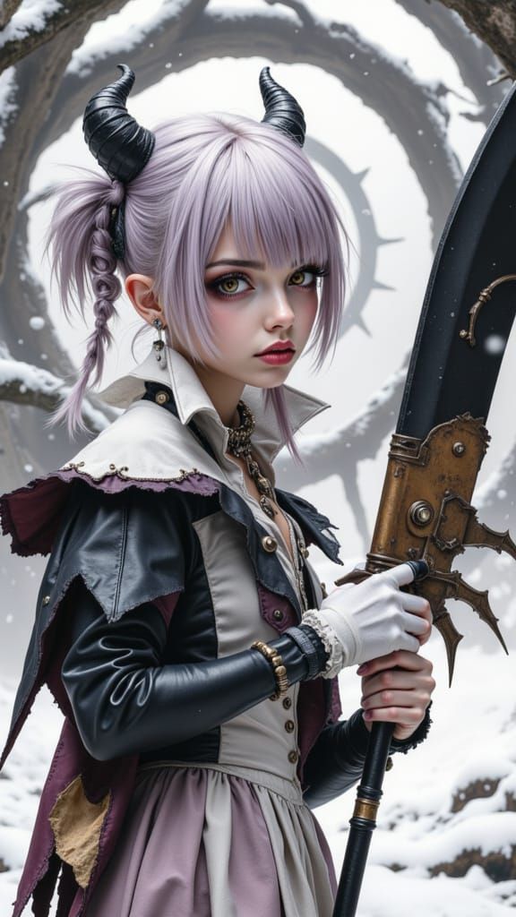 Sinister Demon Creature with Detailed Eyes in Snowy Dark Wor...