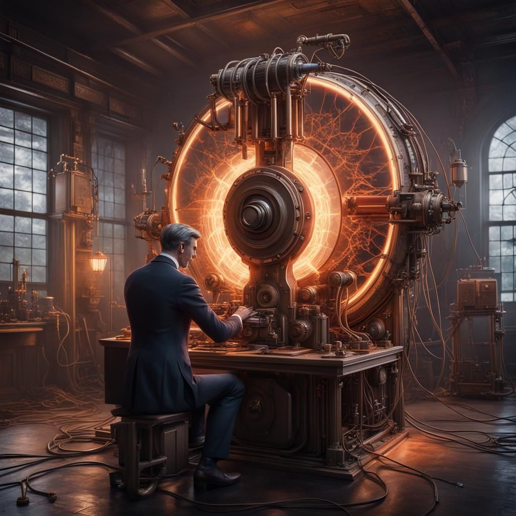 Draw Nikola tesla developing alternating current transformer