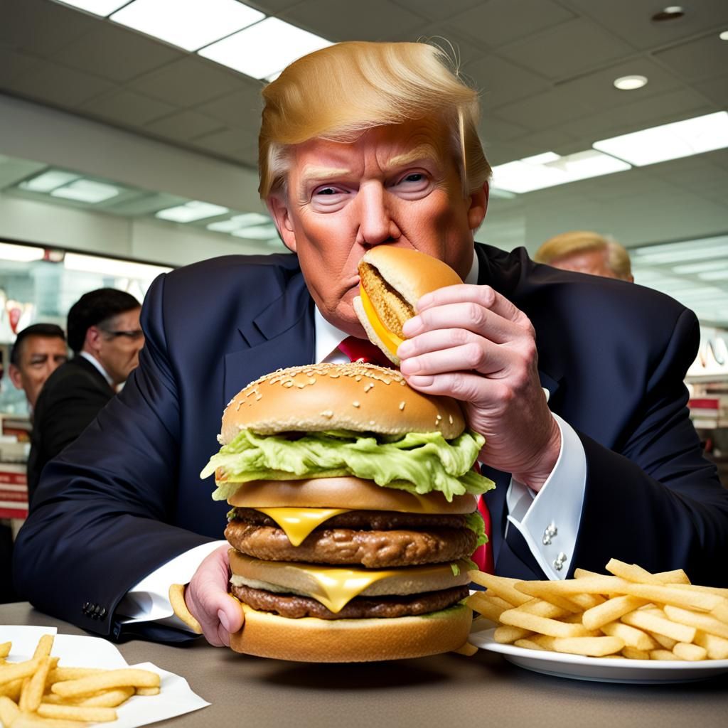 Donald Trump eating a Big Mac burger from McDonalds - AI Generated ...