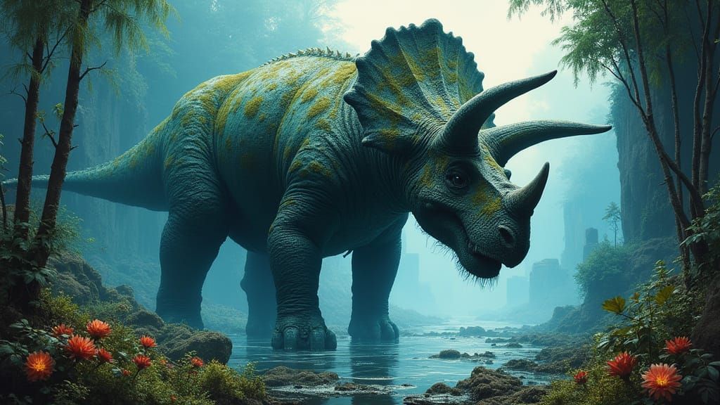 Watercolor alcohol ink
    Water ink color Painting of A colossal, ancient triceratops, its scales ...  by @Michael Daniels