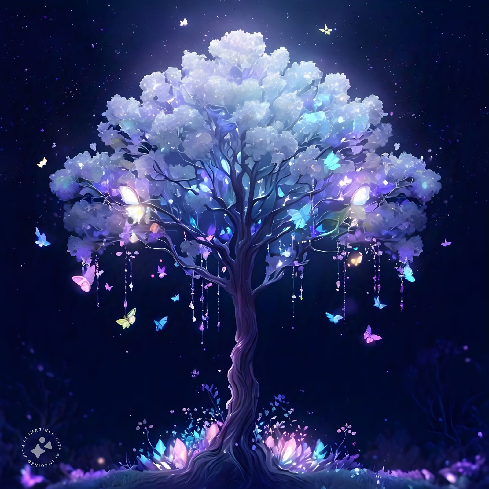 Tree with crystals and butterflies