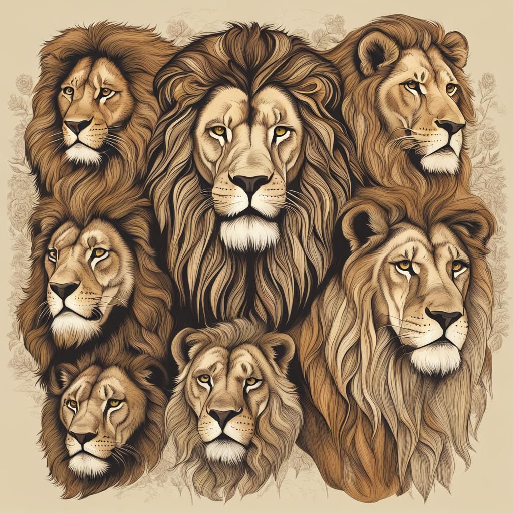 People with faces of lions