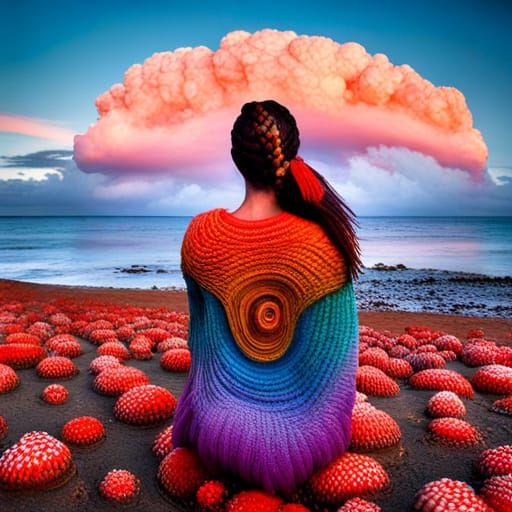 Coloured clouds over a beautiful woman braided hair with a m...