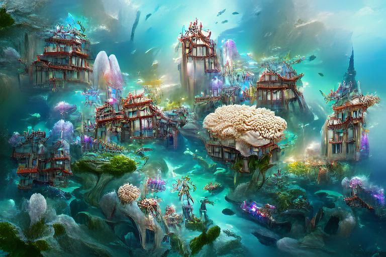 Beautiful Sci-fi Fantasy underwater coral reef village by Alayna Danner ...