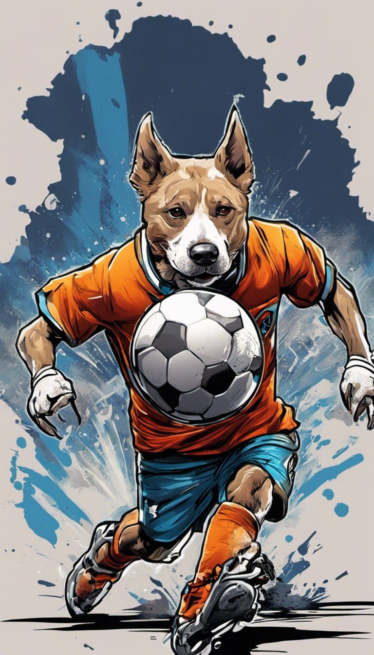 Premium AI Image  Football player cute dog chasing the ball