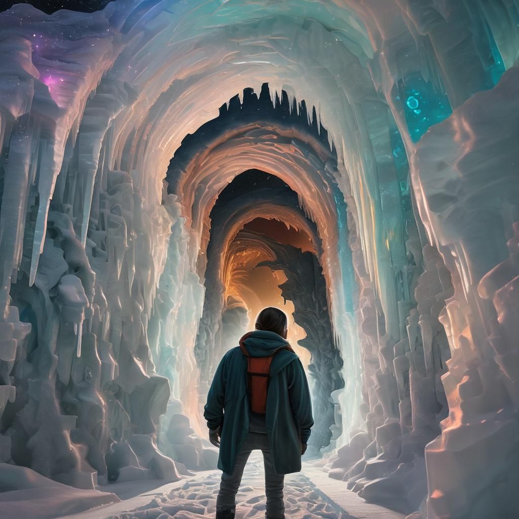 Icy Maze: Hyperrealistic Portrait with Aurora Borealis