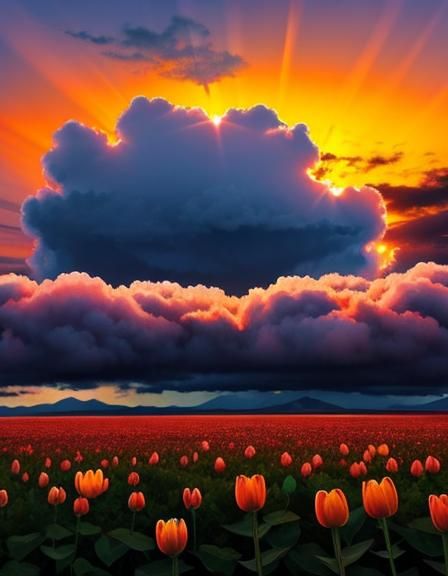 Clouds in the shape of a flower at sunset