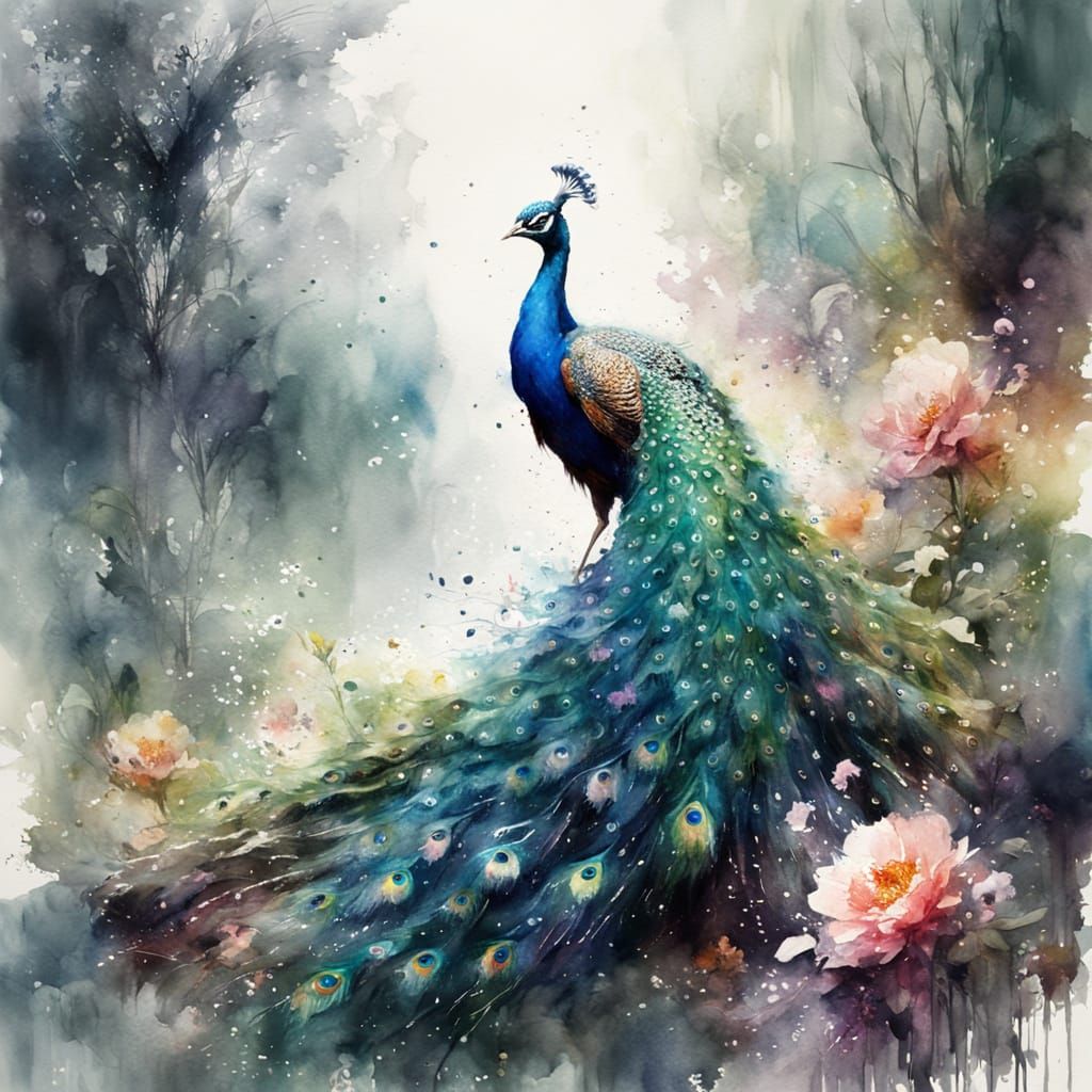 Watercolor peacock  by @JuliaMarDi