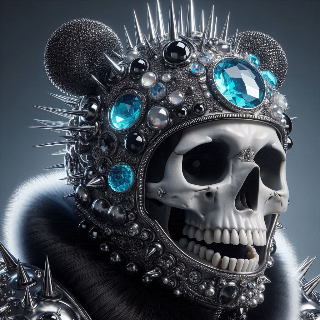 Decadent Punk Panda Helmet-wearing Skeleton