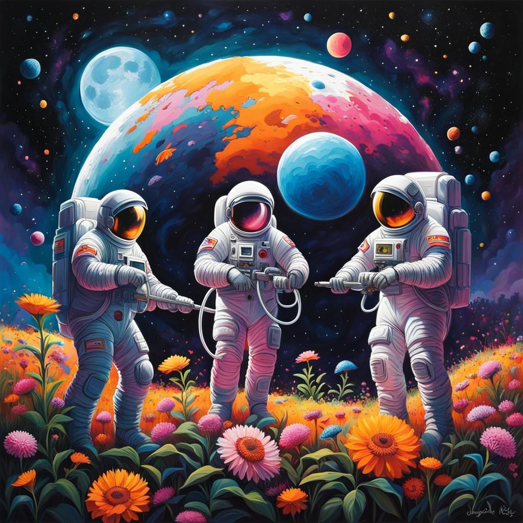 Three men in spacesuits - AI Generated Artwork - NightCafe Creator