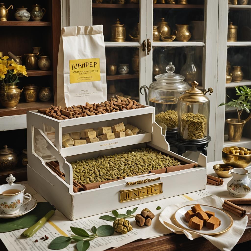 Sage and cinnamon seeds and small ginger cubes are seeping o...