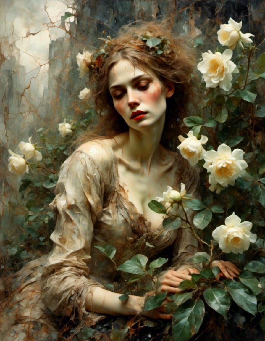 Gardenias and a lady in the garden.   by @Sunil