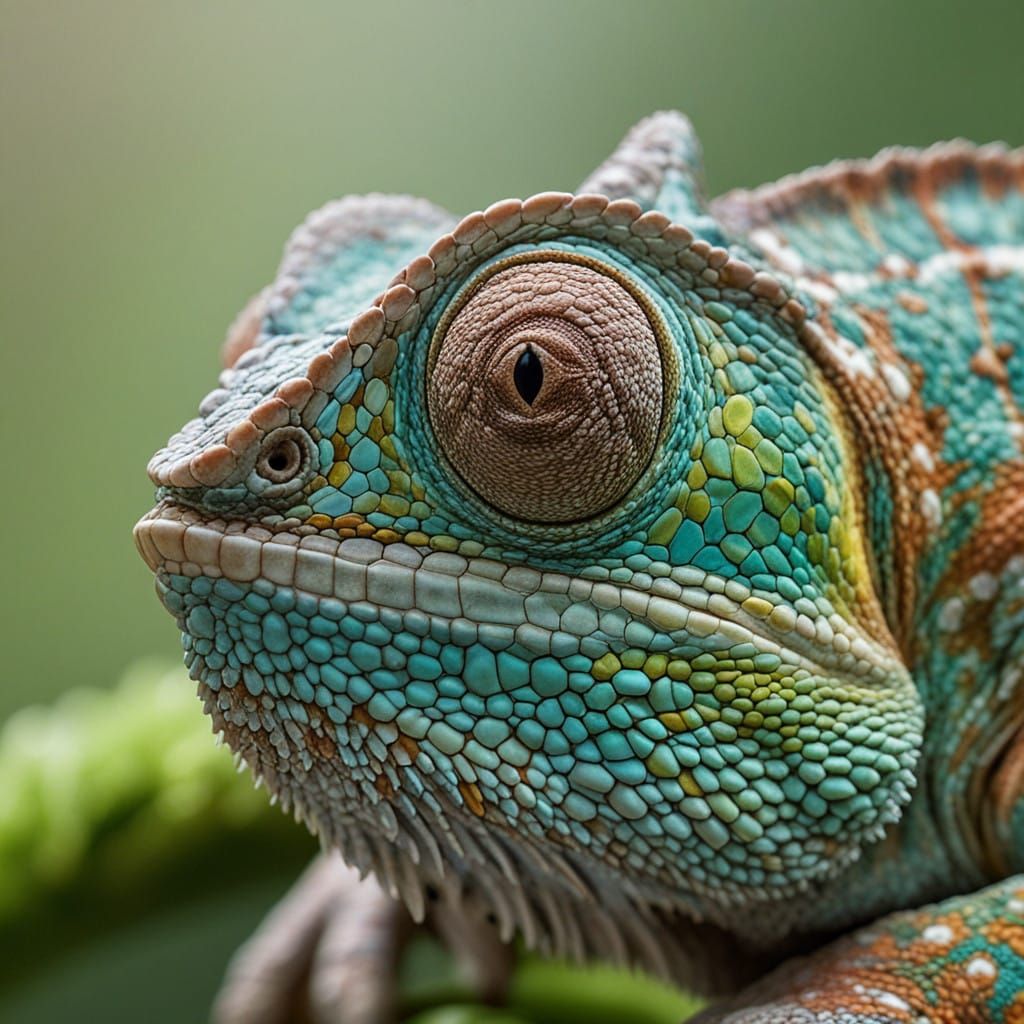 Hyper-Realistic Chameleon Portrait in High-Contrast Style