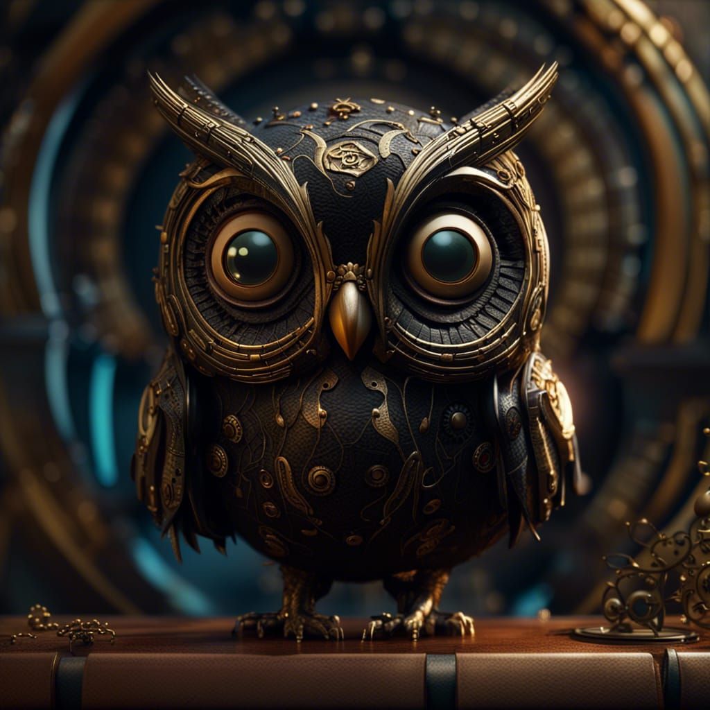 A Gorgeous Black Cyberpunk Owl With Huge Beautiful Eyes + Filigree ...