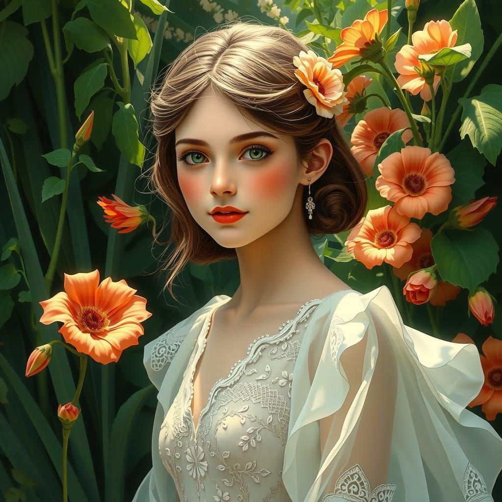 Ethereal Woman in Art Nouveau Splendor