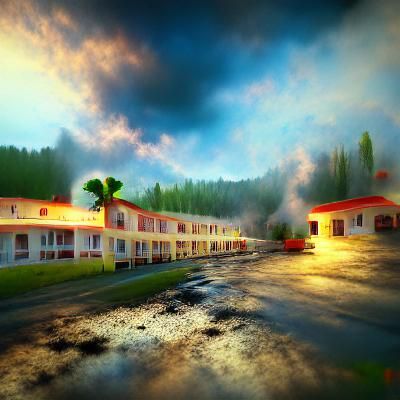 Creepy motel detailed matte painting Rafael Santi impression...