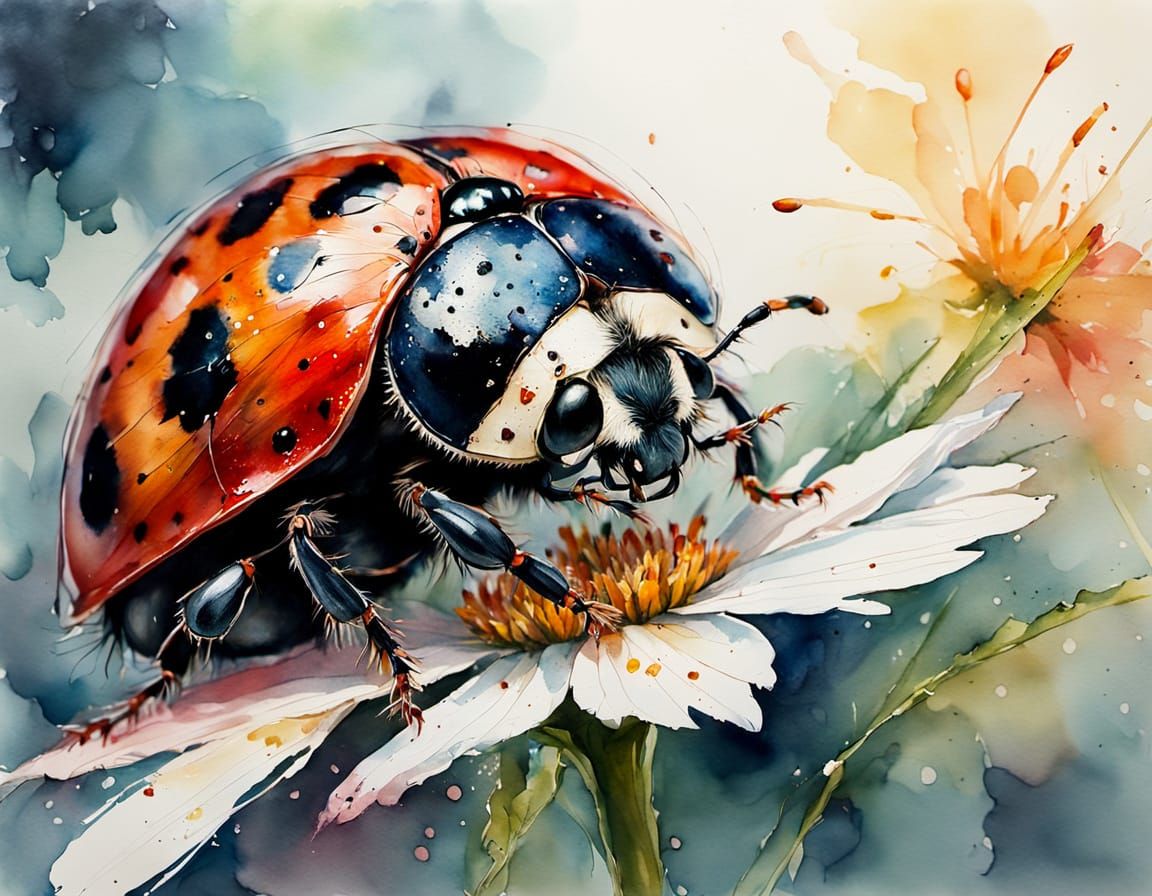 Ladybug on a flower during springtime 