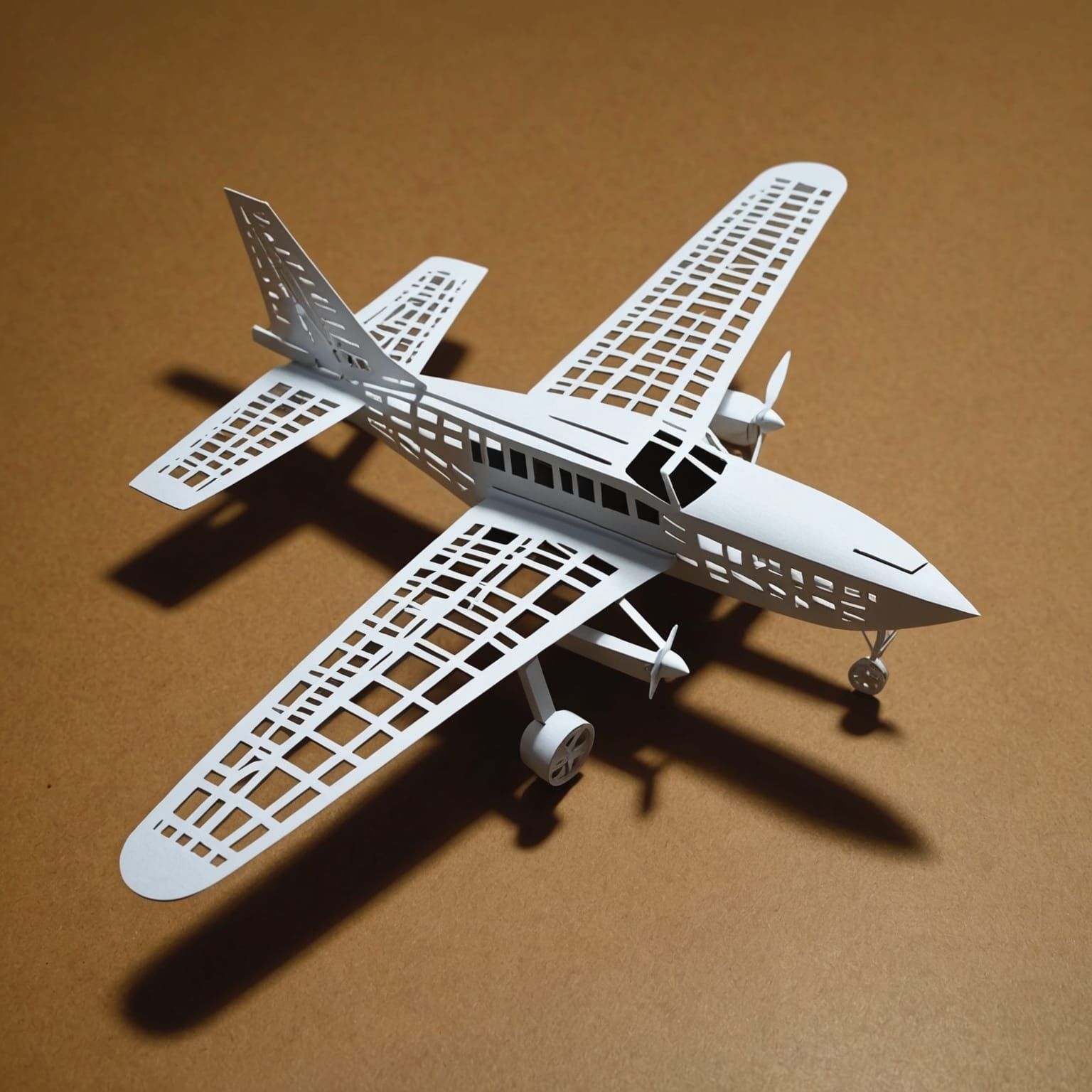 A simple kirigami model of a plane lying on the table.
