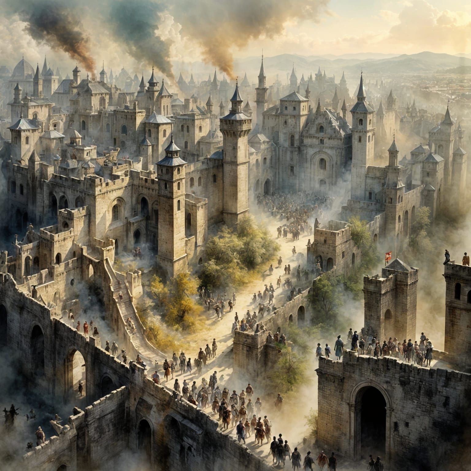 Epic Siege Warfare Battlefield in Dramatic Light