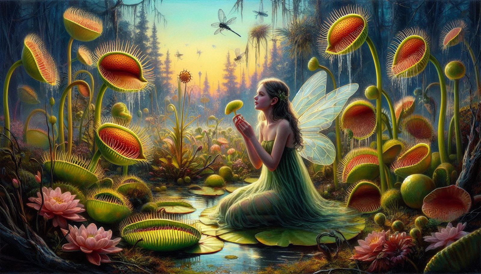 Fairy Surrounded by Carnivorous Plants