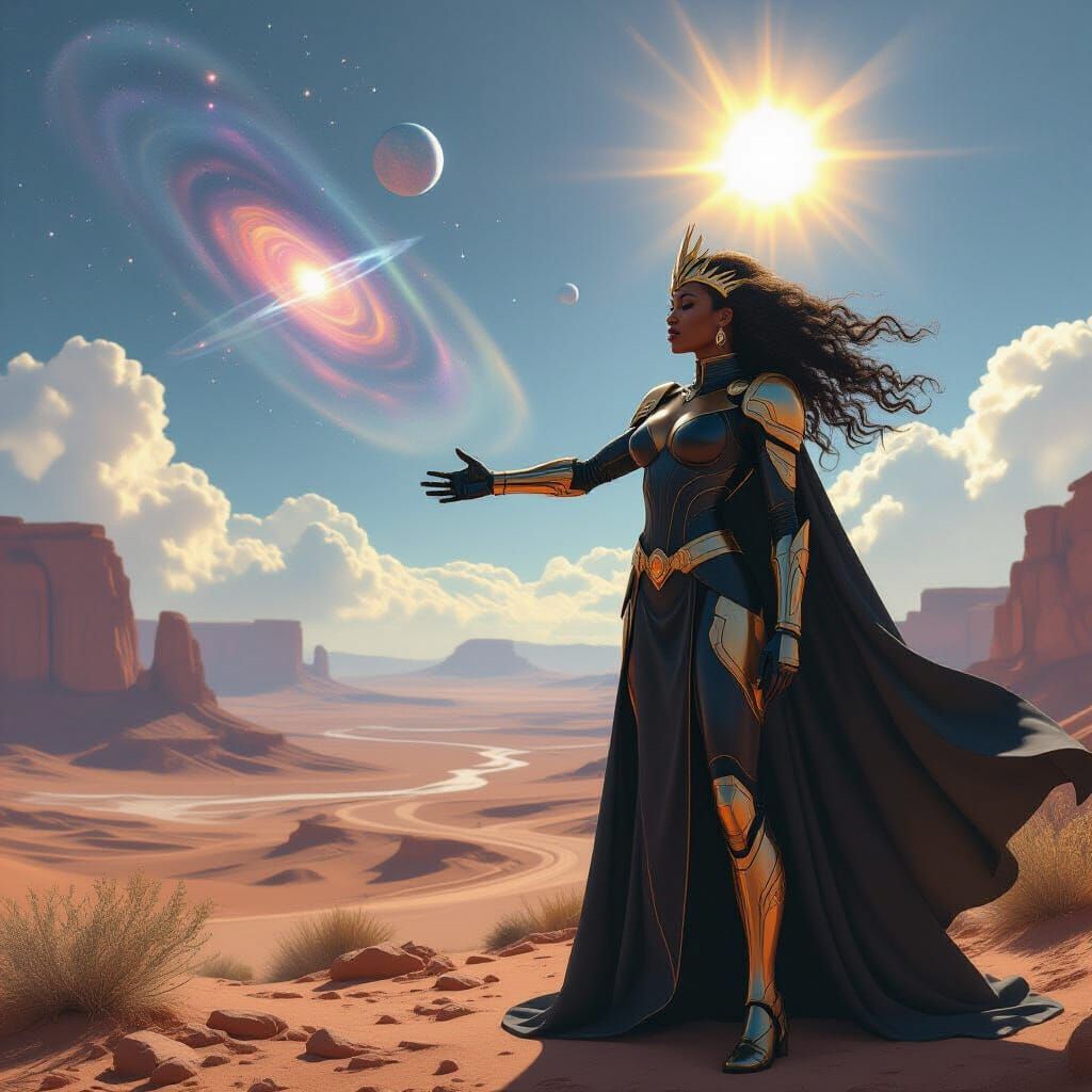 Black Queen of Cosmic Knowledge in Digital Matte Painting