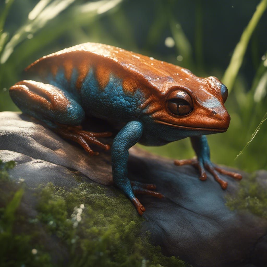 a giant frog in a tiny bog sitting on a log, book artwork, creative composition, elaborate detail, splash art, concept art, by WLOP VRay tre...