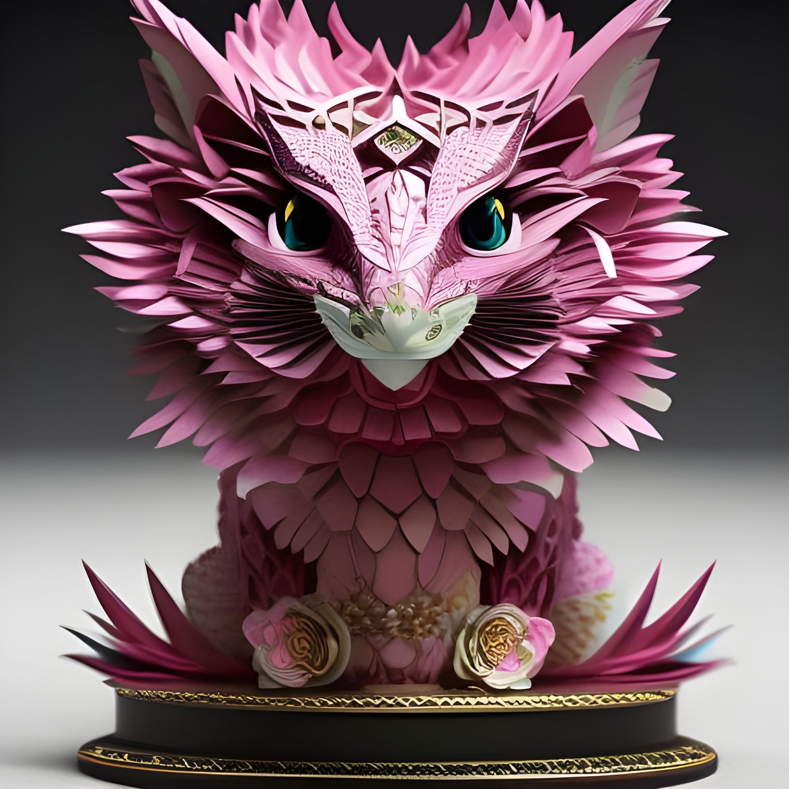 Pink Paper Dragon Sculpture.  by @SmartArtz