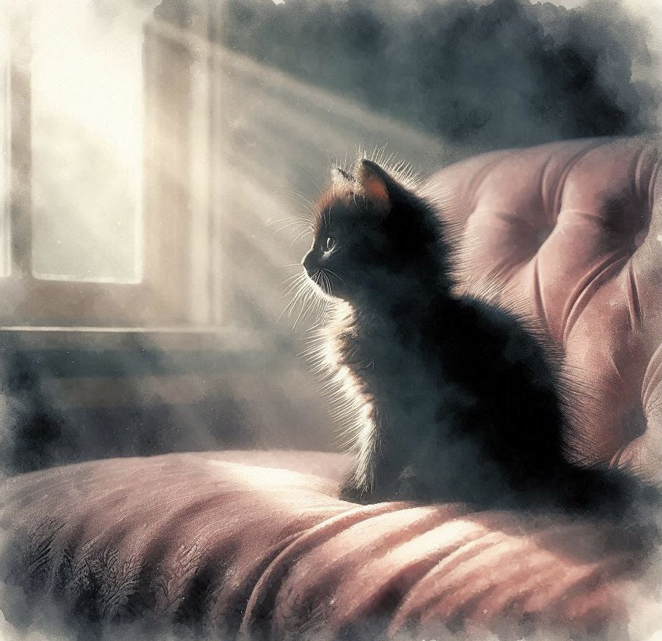 Black kitten on a couch