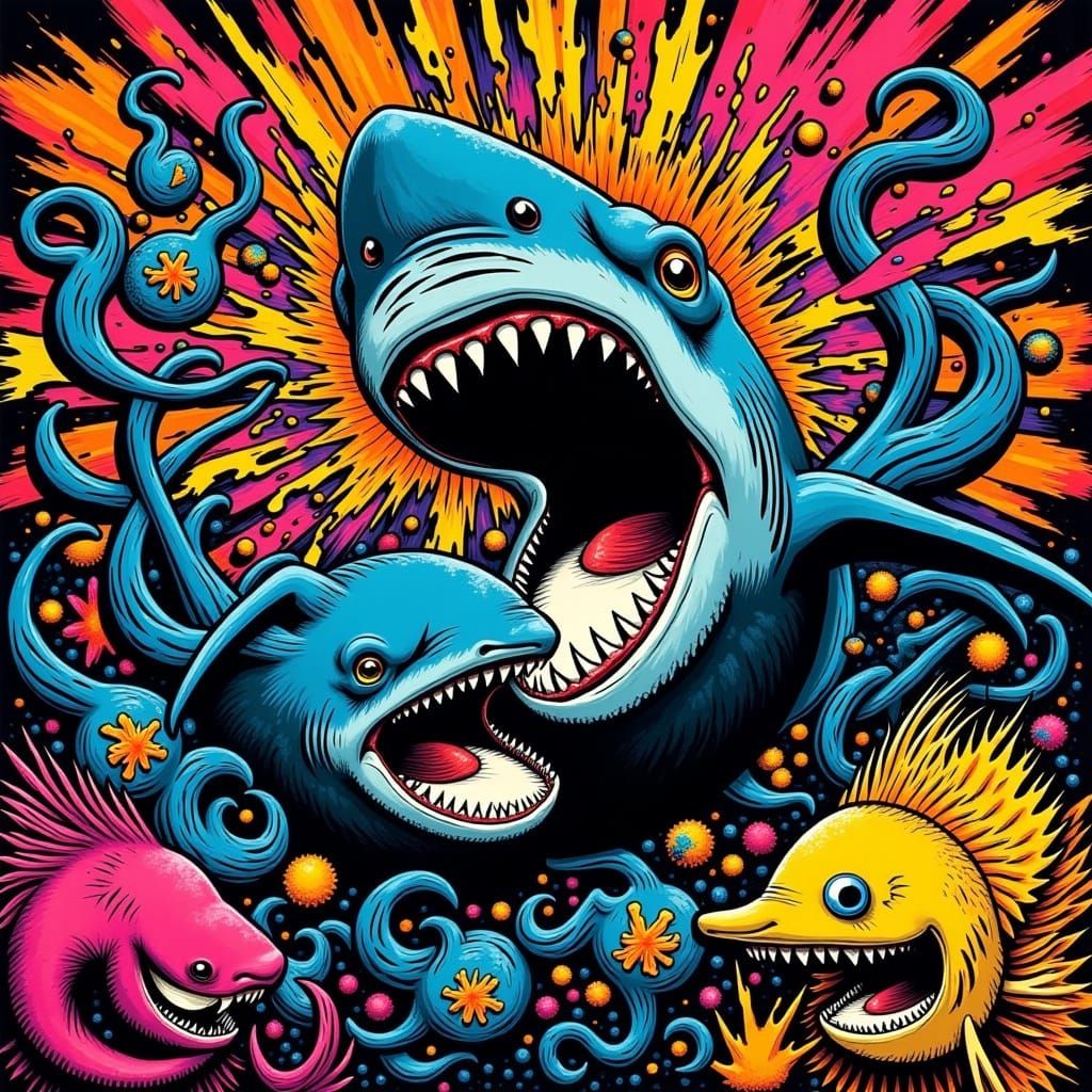 Vibrant Aquatic Explosion in Digital Pop Art Style