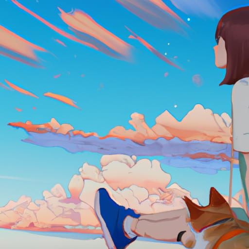 Girl and Her Dog Staring At The Sky - AI Generated Artwork - NightCafe ...