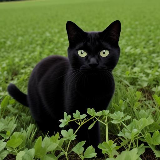 black cat in a field of four leaf clovers  by @Justme
