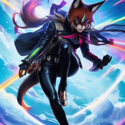 Heroic Anime Fox Furry in Leather Pants
