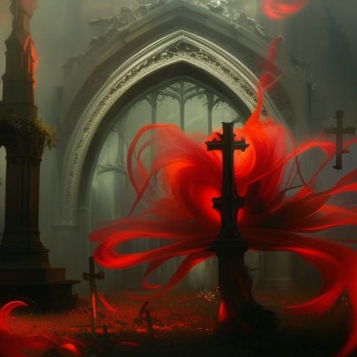 Lycoris radiata in a gothic cemetery a masterpiece, 8k resol...