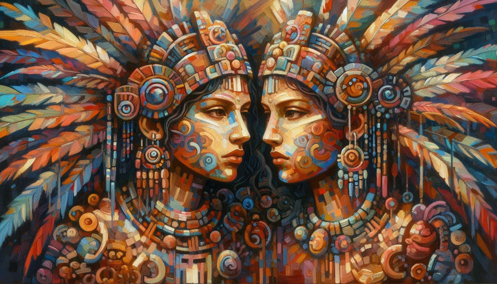 Pastose Acrylmalerei mit Maya-Frauen #5