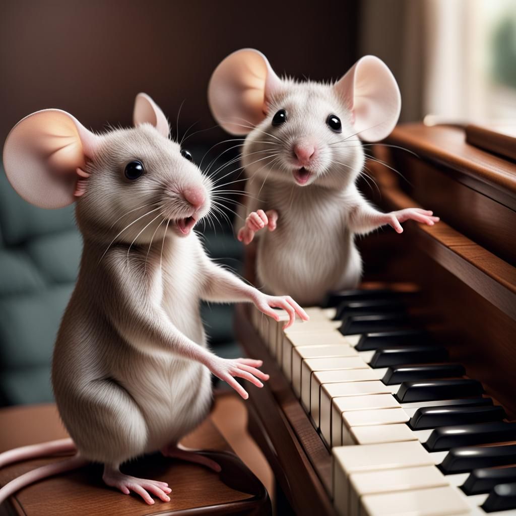 Cute mice playing piano