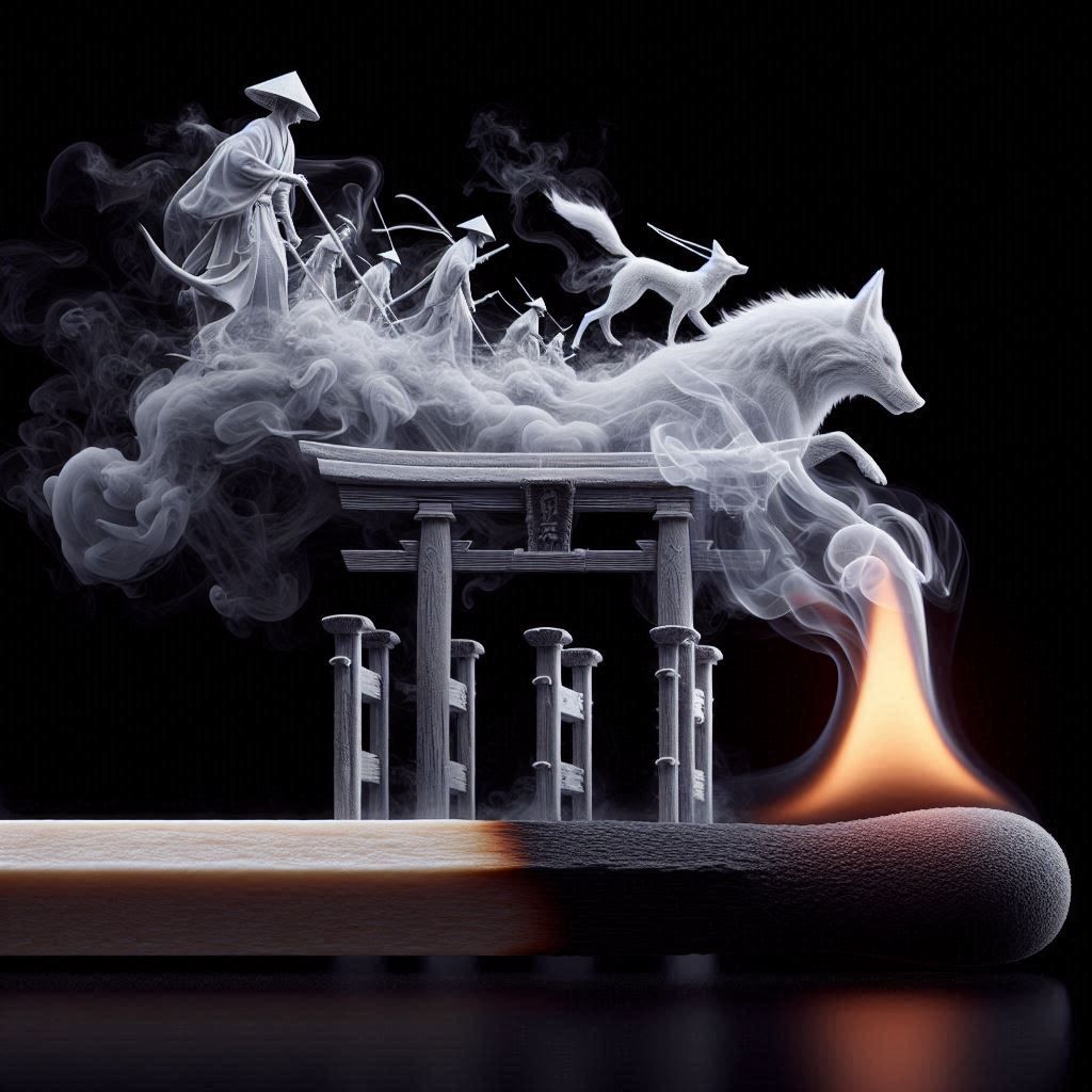 Torii gate & the invaders . Smoke like scene  by @Csf