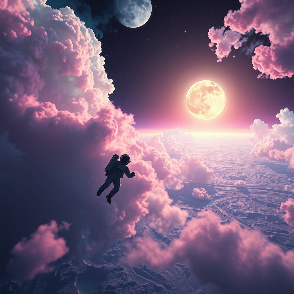 Astronaut Soaring Through Cosmos Towards the Moon