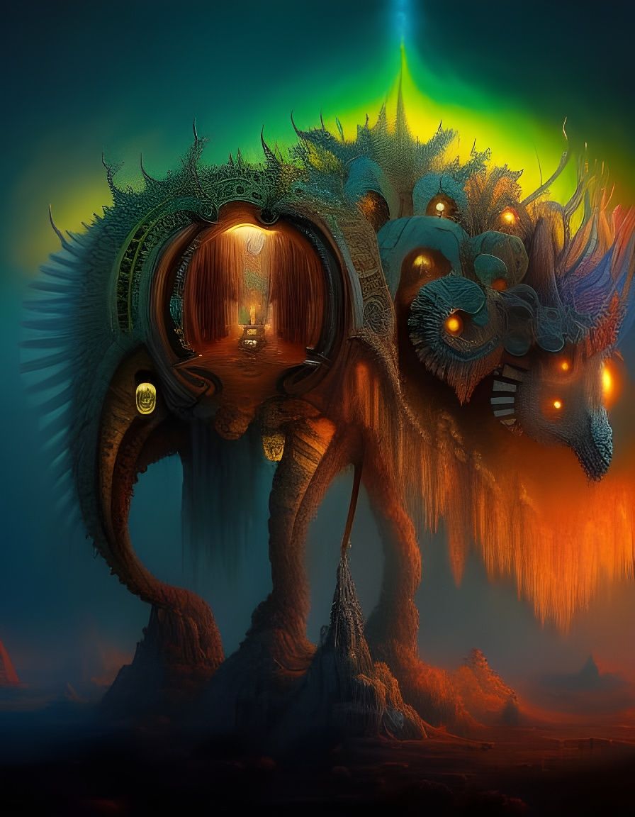 Fourth-dimensional space elephant with astral time tunnel