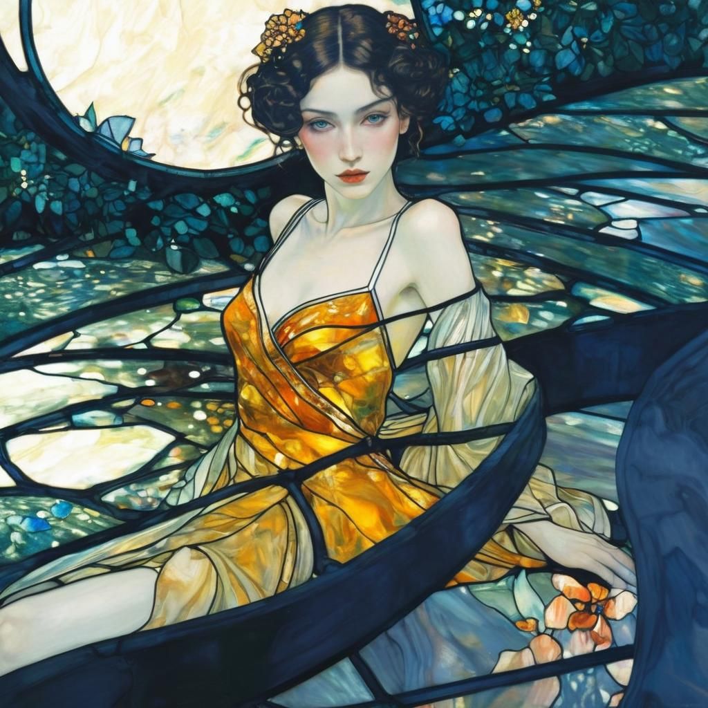 Enchanted Numenorian Muse in Stained Glass Garden